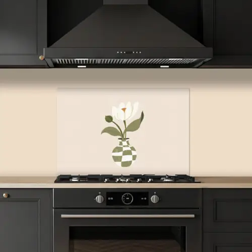 Vaas - Geruit - Bloem - Groen keuken achterwand spatscherm klein -sfeer1