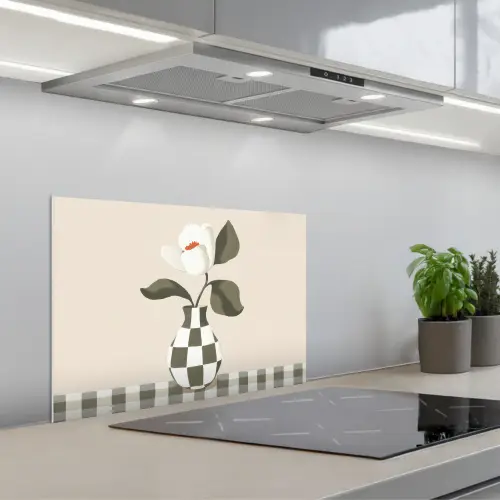 Vaas - Geruit - Groen - Bloem keuken achterwand spatscherm klein -3d_schuin