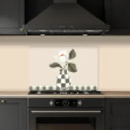 Vaas - Geruit - Groen - Bloem keuken achterwand spatscherm klein -sfeer1