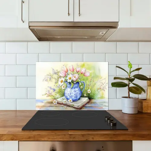 Vaas - Delftsblauw - Madeliefjes keuken achterwand spatscherm klein -sfeer2