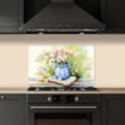Vaas - Delftsblauw - Madeliefjes keuken achterwand spatscherm klein -sfeer1