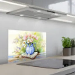 Vaas - Delftsblauw - Madeliefjes keuken achterwand spatscherm klein -3d_schuin