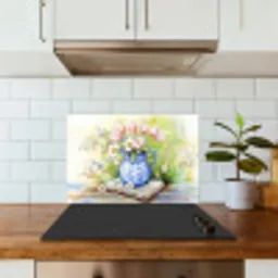 Vaas - Delftsblauw - Madeliefjes keuken achterwand spatscherm klein -sfeer2