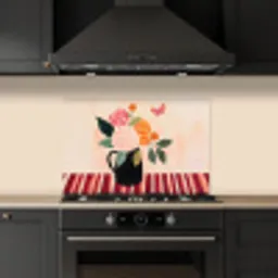 Vaas - Bloemen - Vlinder - Rood keuken achterwand spatscherm klein -sfeer1