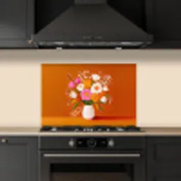 Vaas - Bloemen - Oranje keuken achterwand spatscherm klein -sfeer1