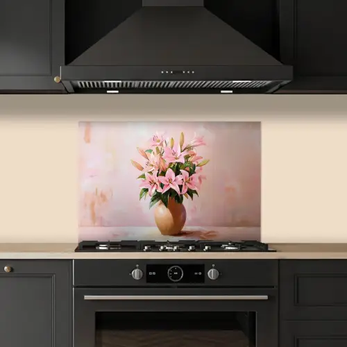 Vaas - Bloemen - Roze keuken achterwand spatscherm klein -sfeer1