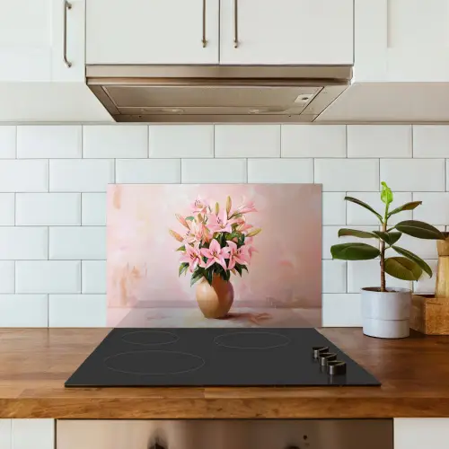 Vaas - Bloemen - Roze keuken achterwand spatscherm klein -sfeer2