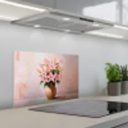 Vaas - Bloemen - Roze keuken achterwand spatscherm klein -3d_schuin