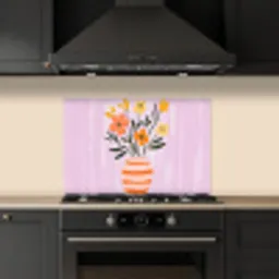 Vaas - Gestreept - Bloemen - Oranje keuken achterwand spatscherm klein -sfeer1