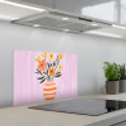 Vaas - Gestreept - Bloemen - Oranje keuken achterwand spatscherm klein -3d_schuin