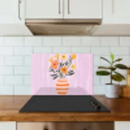 Vaas - Gestreept - Bloemen - Oranje keuken achterwand spatscherm klein -sfeer2
