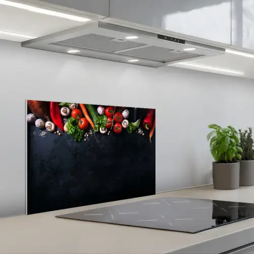 Groente - Kruiden - Specerijen - Zwart - Rustiek - Keuken keuken achterwand spatscherm klein -3d_schuin