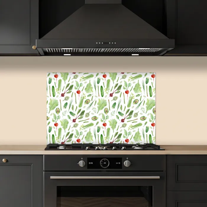 Groente - Patroon - Groen - Rood keuken achterwand spatscherm klein 900 -sfeer1