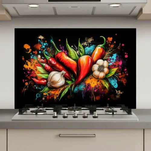 Groente - Peper - Knoflook - Graffiti - Verf - Kleurrijk keuken achterwand spatscherm klein -3d_website