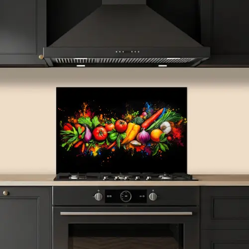 Groente - Eten - Kruiden - Graffiti - Koken keuken achterwand spatscherm klein -sfeer1