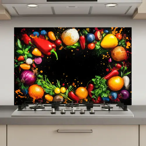 Groente - Graffiti - Kleurrijk - Koken - Abstract keuken achterwand spatscherm klein -3d_website