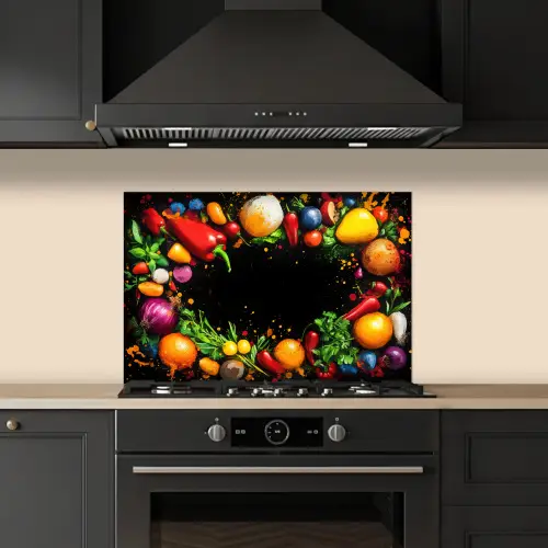 Groente - Graffiti - Kleurrijk - Koken - Abstract keuken achterwand spatscherm klein -sfeer1