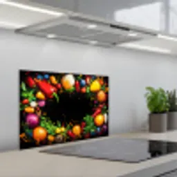 Groente - Graffiti - Kleurrijk - Koken - Abstract keuken achterwand spatscherm klein -3d_schuin