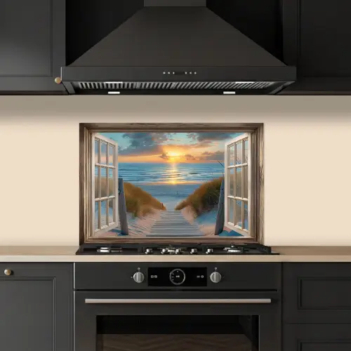 Doorkijk - Strand - Pad - Zonsondergang keuken achterwand spatscherm klein -sfeer1