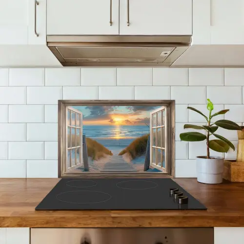 Doorkijk - Strand - Pad - Zonsondergang keuken achterwand spatscherm klein -sfeer2