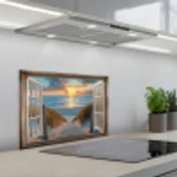 Doorkijk - Strand - Pad - Zonsondergang keuken achterwand spatscherm klein -3d_schuin