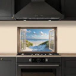 Doorkijk - Strand - Raam - Duinen - Zee keuken achterwand spatscherm klein -sfeer1
