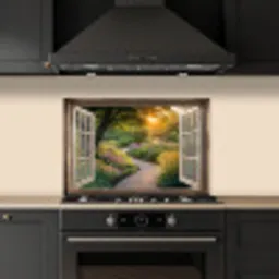 Doorkijk - Bloemen - Natuur - Zon - Pad keuken achterwand spatscherm klein -sfeer1