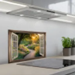 Doorkijk - Bloemen - Natuur - Zon - Pad keuken achterwand spatscherm klein -3d_schuin