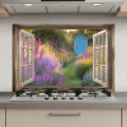 Doorkijk - Bloemen - Raam - Natuur keuken achterwand spatscherm klein -3d_website