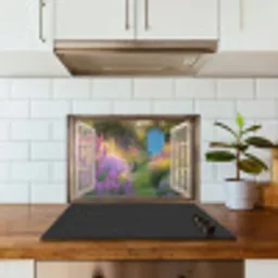 Doorkijk - Bloemen - Raam - Natuur keuken achterwand spatscherm klein -sfeer2