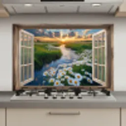Doorkijk - Landschap - Raam - Water - Zonsondergang keuken achterwand spatscherm klein -3d_website