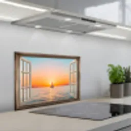 Doorkijk - Zee - Boot - Zonsondergang keuken achterwand spatscherm klein -3d_schuin