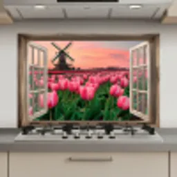 Doorkijk - Tulpen - Bloemen - Molen - Raam keuken achterwand spatscherm klein -3d_website