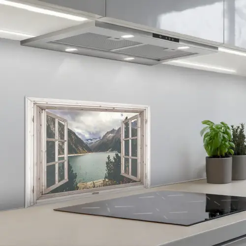 Doorkijk - Water - Berg keuken achterwand spatscherm klein -3d_schuin