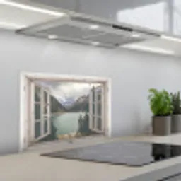 Doorkijk - Water - Berg keuken achterwand spatscherm klein -3d_schuin