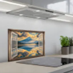 Doorkijk - Landschap - Bergen - Uitzicht - Raam keuken achterwand spatscherm klein -3d_schuin