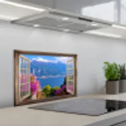 Doorkijk - Berg - Landschap - Uitzicht - Meer keuken achterwand spatscherm klein -3d_schuin