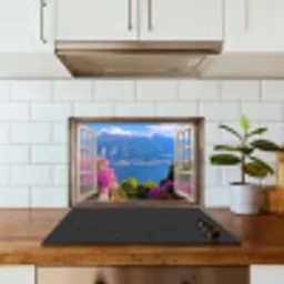 Doorkijk - Berg - Landschap - Uitzicht - Meer keuken achterwand spatscherm klein -sfeer2