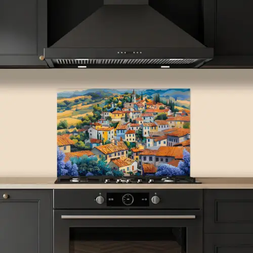 Dorp - Heuvels - Landschap - Bomen keuken achterwand spatscherm klein -sfeer1