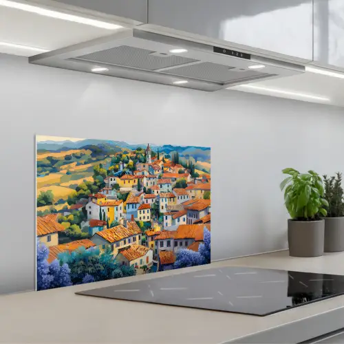 Dorp - Heuvels - Landschap - Bomen keuken achterwand spatscherm klein -3d_schuin