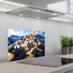Dorp - Heuvelachtig - Zon - Mozaïek keuken achterwand spatscherm klein -3d_schuin