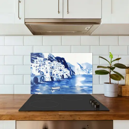 Dorp - Rotswand - Roeiboot - Water keuken achterwand spatscherm klein -sfeer2