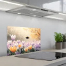 Viooltjes - bij - Zonlicht keuken achterwand spatscherm klein -3d_schuin