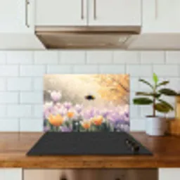 Viooltjes - bij - Zonlicht keuken achterwand spatscherm klein -sfeer2