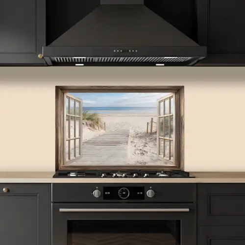 Doorkijk - Strand - Duinen - Pad - Landschap keuken achterwand spatscherm klein -sfeer1