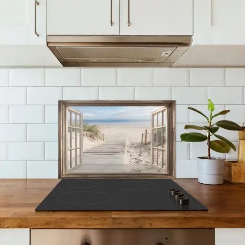 Doorkijk - Strand - Duinen - Pad - Landschap keuken achterwand spatscherm klein -sfeer2