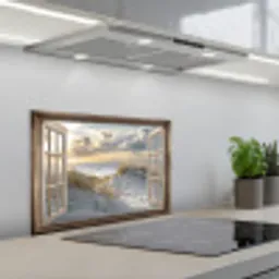 Doorkijk - Strand - Duinen - Zee - Natuur keuken achterwand spatscherm klein -3d_schuin