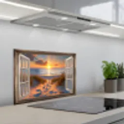 Doorkijk - Strand - Duinen - Zonsondergang keuken achterwand spatscherm klein -3d_schuin