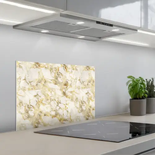 Warm - Gouden - Marmer - Patroon keuken achterwand spatscherm klein 900 -3d_schuin
