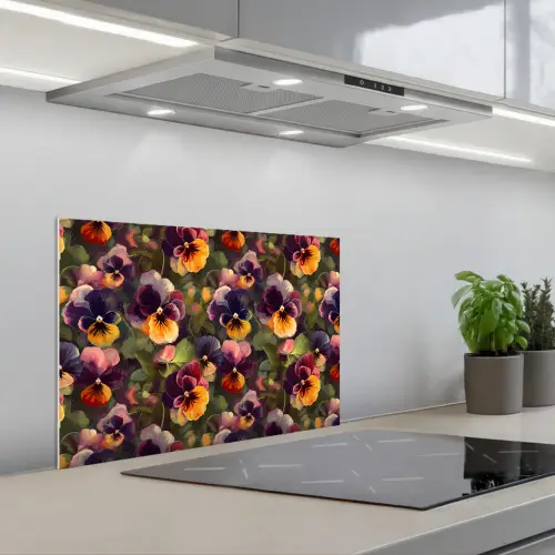 Warm - Patroon - Penseel - Viooltjes keuken achterwand spatscherm klein 900 -3d_schuin